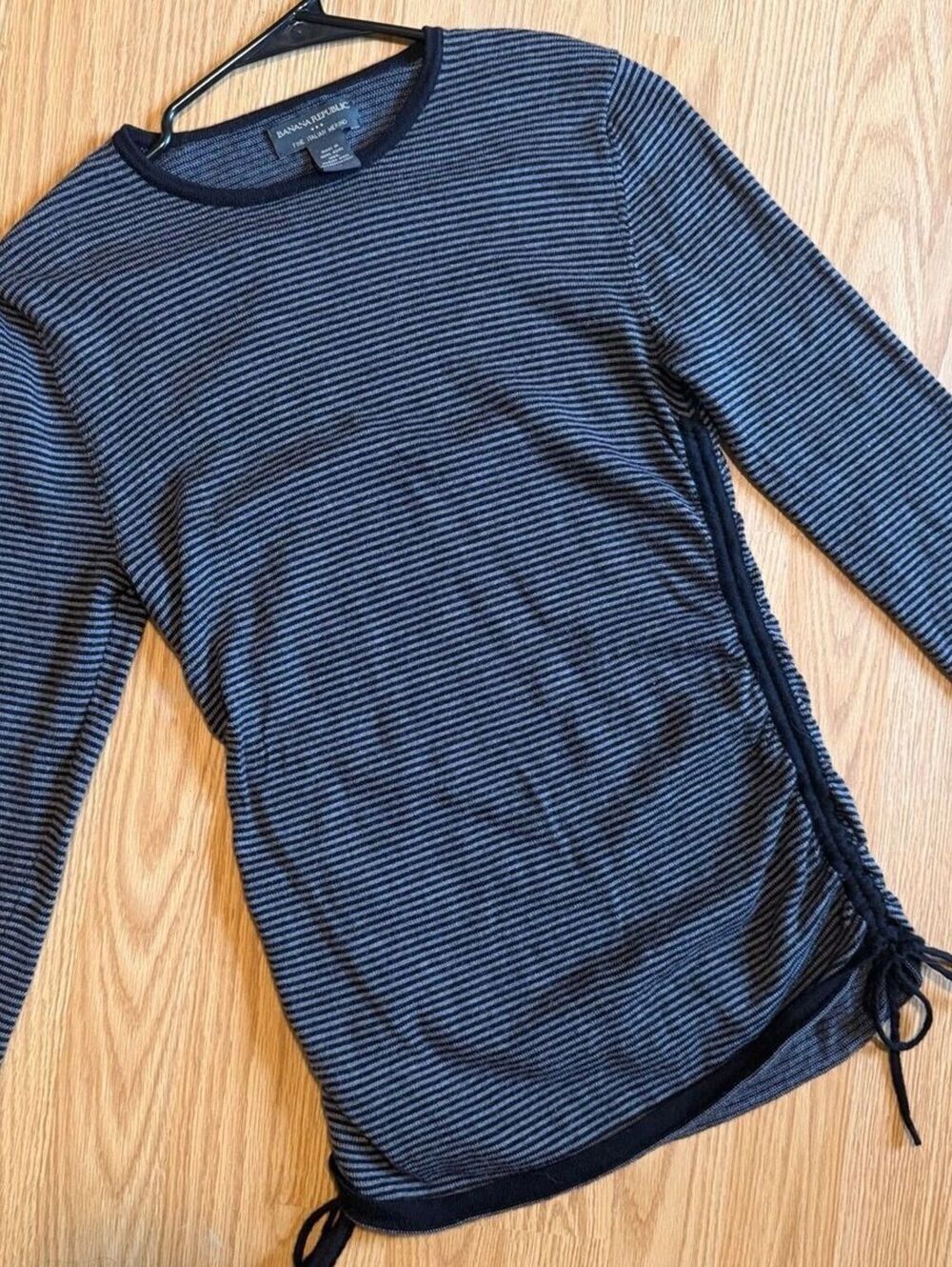 Banana Republic Merino Wool Ruched Side Tie Long Sleeve Striped Sweater